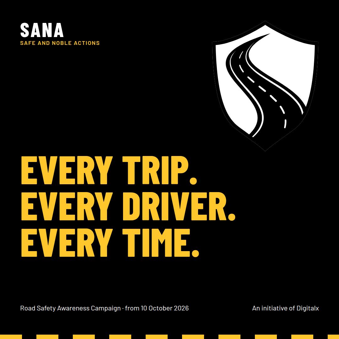 Square SANA campaign graphic with the message Every trip. Every driver. Every time. and the campaign launch date.